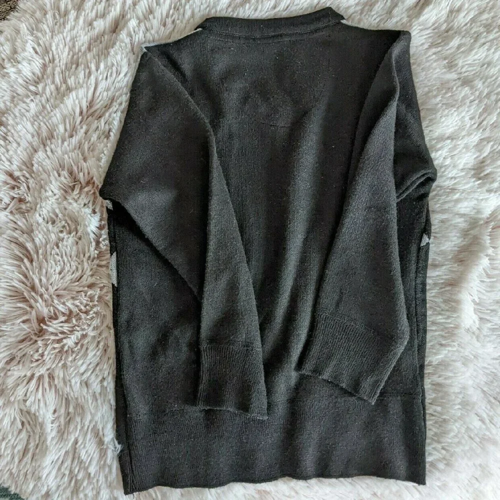 ELIE BALLEH  Milano Italy Argyle Black Grey Knit V-neck Sweater Youth Small 4/5